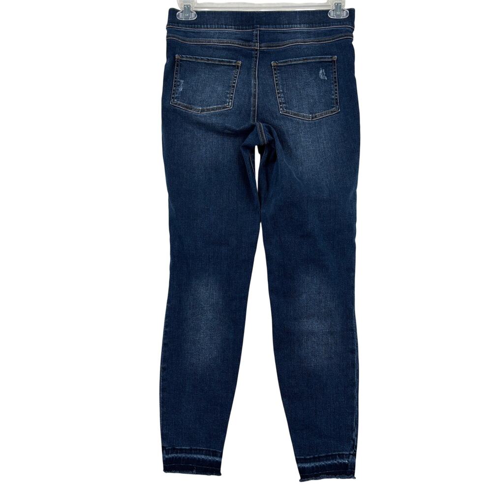 Spanx Pull On Jeans Size M High Rise Stretch Denim Distressed Raw Hem Skinny - Picture 4 of 11